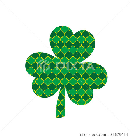Shamrock clover leaf made of arabesque tile pattern. Saint Patricks Day symbol. Vector template for St. Patrick s Day banner, poster, greeting card, flyer, sticker, postcard 81679414