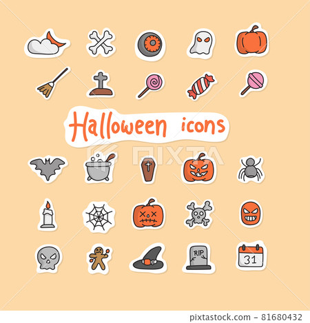 colorful Halloween icon set in sticker style vector illustration isolated on yellow background. colorful Halloween icon set in sticker style vector illustration isolated on yellow background. 81680432