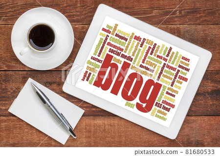 blog word cloud on digital tablet blog word cloud on digital tablet 81680533