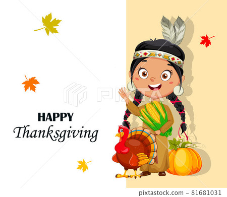 American Indian girl. Cute cartoon character American Indian girl. Cute cartoon character 81681031