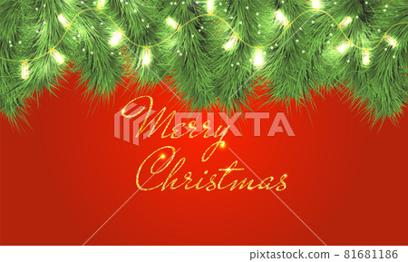 Christmas tree branches, lights. Holiday garland. Christmas tree branches, lights. Holiday garland. 81681186