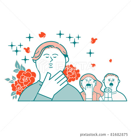 Men carrying flowers and people in agony 81682875