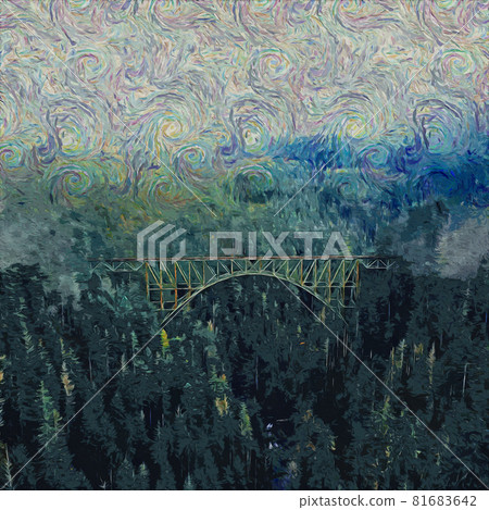 Elegant and beautiful landscape forest oil painting illustration 81683642