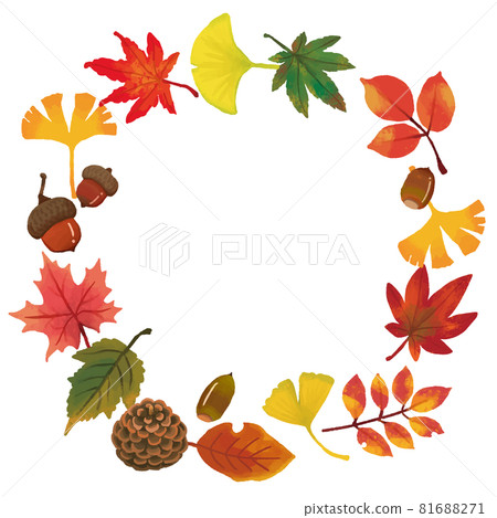 A lot of fallen leaf frames (circles) with a hand-drawn style and a picture book-like touch A lot of fallen leaf frames (circles) with a hand-drawn style and a picture book-like touch 81688271