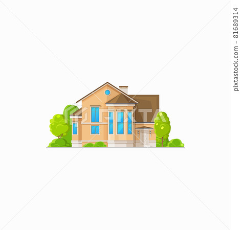 Two-storied cottage house with chimney isolated 81689314