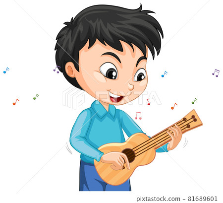 Character of a boy playing ukulele on white background 81689601