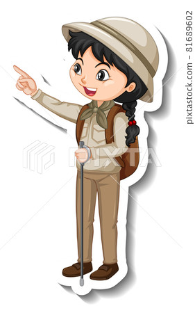 Girl in safari outfit cartoon character sticker Girl in safari outfit cartoon character sticker 81689602