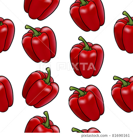 Vector illustration of a vegetable bell pepper in the style of realism red color seamless pattern on Vector illustration of a vegetable bell pepper in the style of realism red color seamless pattern on 81690161