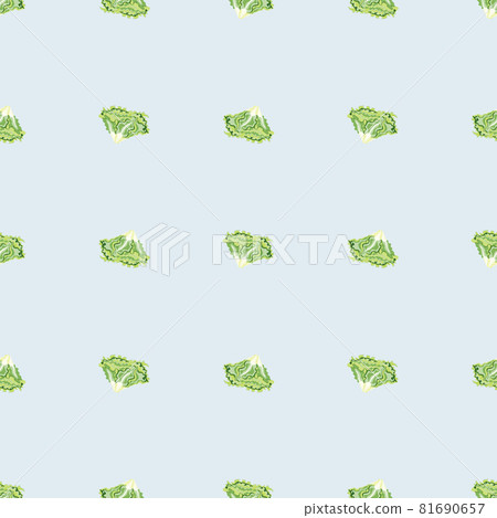 Seamless pattern Batavia salad on blue background. Minimalistic ornament with lettuce. 81690657