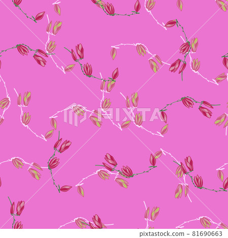 Seamless pattern Magnolias on bright pink background. Beautiful texture with spring flowers. Seamless pattern Magnolias on bright pink background. Beautiful texture with spring flowers. 81690663