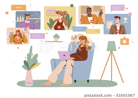 Woman working in home office conduct online videoconference 81691067