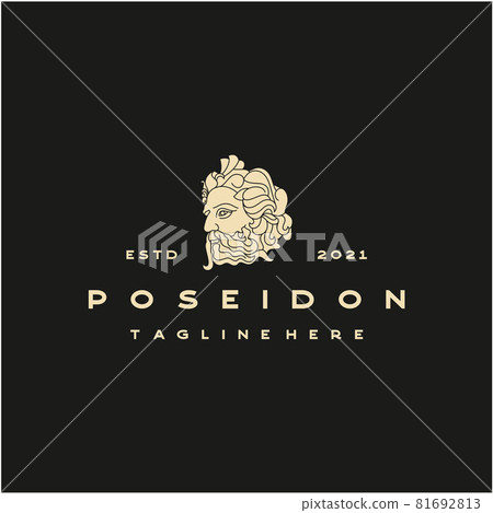 Greek god Poseidon Logo. Ancient Greek God Sculpture. Face Poseidon Triton Neptune Logo Design 81692813