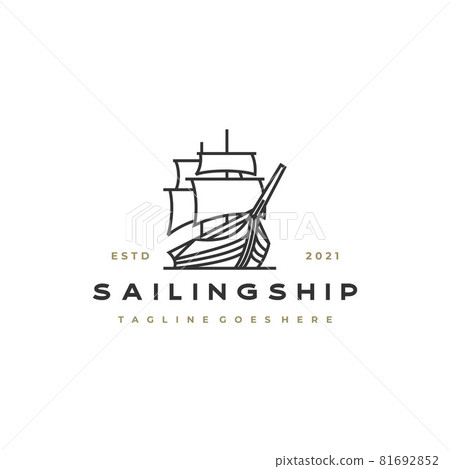 Vintage Retro Line art Sailing Ship Logo Design Vintage Retro Line art Sailing Ship Logo Design 81692852