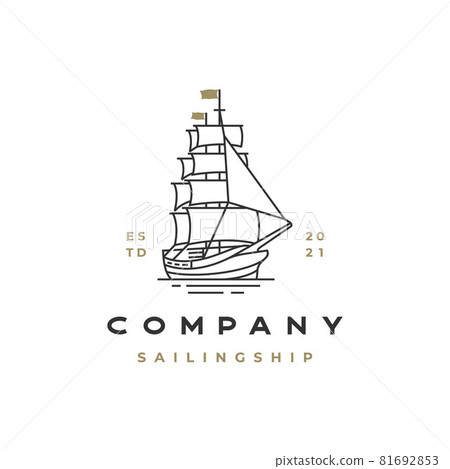 Vintage Retro Line art Sailing Ship Logo Design 81692853