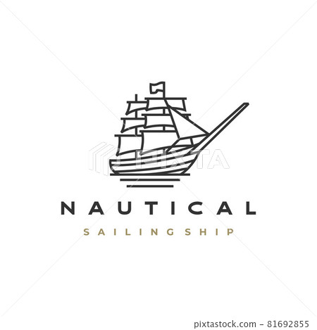 Vintage Retro Line art Sailing Ship Logo Design Vintage Retro Line art Sailing Ship Logo Design 81692855