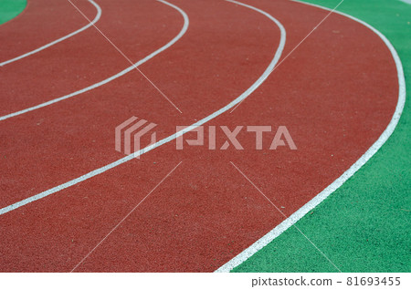 Empty running tracks. Red jogging tracks at the stadium. Sports, active lifestyle. Selective focus. Empty running tracks. Red jogging tracks at the stadium. Sports, active lifestyle. Selective focus. 81693455