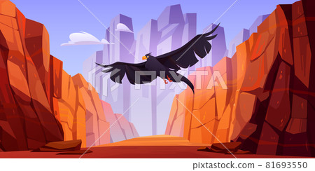 Crow fly in canyon with red mountains 81693550