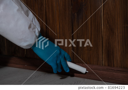 a man in protective clothing disinfects the house from household pests and insects a man in protective clothing disinfects the house from household pests and insects 81694223