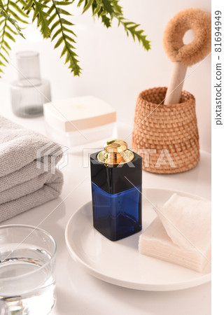 Bathroom view with perfume bottle Bathroom view with perfume bottle 81694949