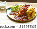 Large omelet rice with demi-glace sauce 81695505