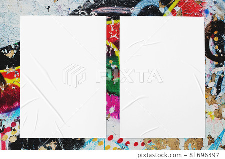colorful urban wall texture with two wrinkled glued poster templates colorful urban wall texture with two wrinkled glued poster templates 81696397