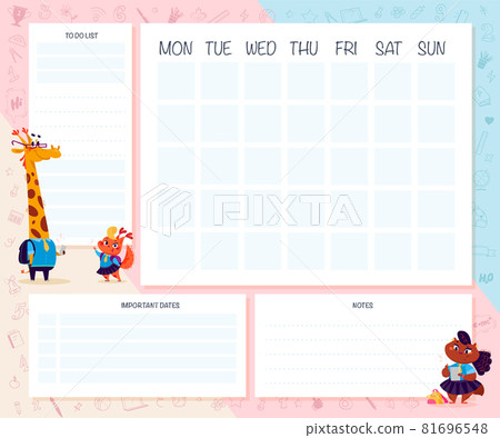 Weekly calendar planner page design template for children. Weekly calendar planner page design template for children. 81696548