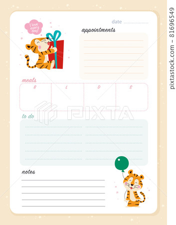 Daily planner page design template, calendar for children. Daily planner page design template, calendar for children. 81696549