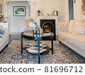 Big and comfortable living room with bright sofa 81696712