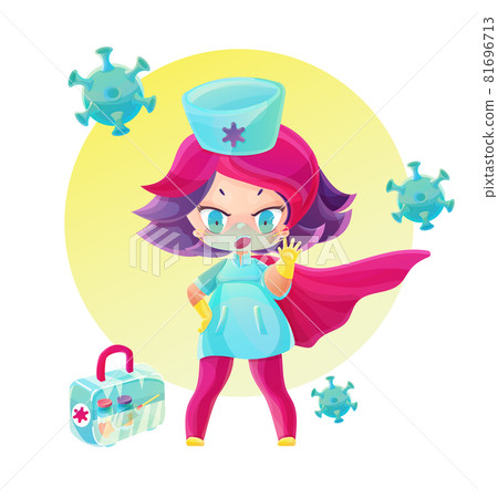 Superhero doctor with vaccine box stop the Superhero doctor with vaccine box stop the 81696713