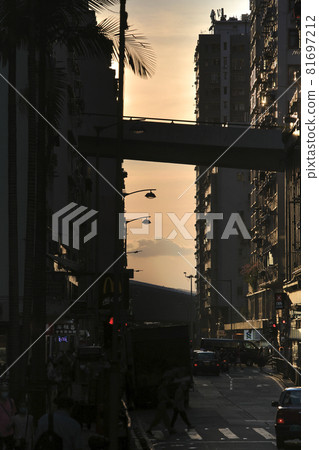 the sunset at street through Midtown Shek Tong Tsui, hk 20 Aug 2021 the sunset at street through Midtown Shek Tong Tsui, hk 20 Aug 2021 81697212