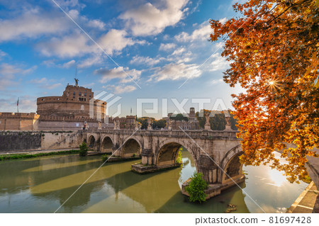 Rome Vatican, city skyline at Tiber River and Castel Sant'Angelo with autumn foliage season 81697428