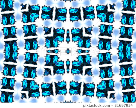 Cyan neon pattern. Seamless aztec pattern. Cute endless ornament. Modern folk design. Vintage boho design. Geometric folk style. Indigo, black, white, cyan, neon african art drawing 81697934