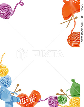 Watercolor handwritten frame of winter colorful yarn muffler 81699522