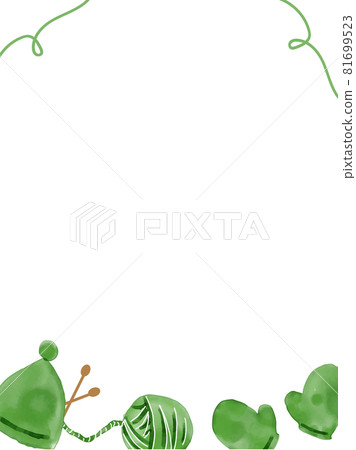 Winter green yarn muffler watercolor handwritten frame 81699523