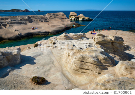 Famous Sarakiniko beach on Milos island in Greece 81700901