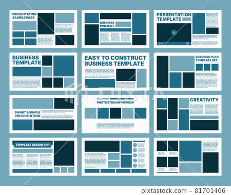 Business pages templates. Presentation ui design frames and layout elements personal titles and text boxes dividers web links icons symbols buttons garish vector pages Business pages templates. Presentation ui design frames and layout elements personal titles and text boxes dividers web links icons symbols buttons garish vector pages 81701406
