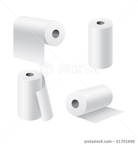 Paper rolls realistic. 3d white kitchen towel or toilet tissue on cardboard cylinder, hygiene products, different camera angle, unwound pieces. Clean soft napkin. Vector set Paper rolls realistic. 3d white kitchen towel or toilet tissue on cardboard cylinder, hygiene products, different camera angle, unwound pieces. Clean soft napkin. Vector set 81701698