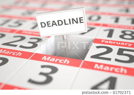 DEADLINE plate on February 24 in calendar, 3d rendering 81702371
