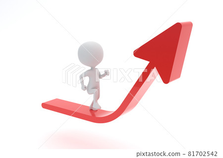 3D illustration of a person riding a rising arrow - Stock Illustration ...