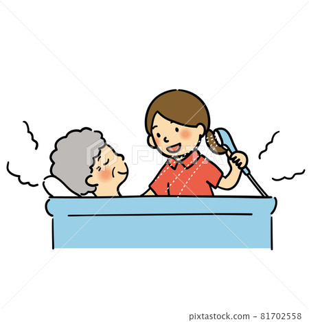 Illustration of a caregiver taking an elderly person in the bath Illustration of a caregiver taking an elderly person in the bath 81702558