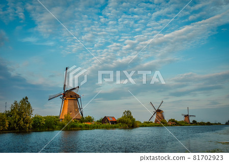 Windmills at Kinderdijk in Holland. Netherlands 81702923