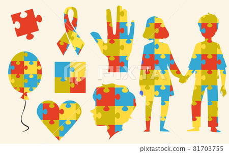 A set of icons from color puzzle pieces for world autism awareness day A set of icons from color puzzle pieces for world autism awareness day 81703755