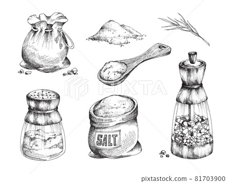 Salt - spice for seasoning, cooking and preserving food a vector illustrations Salt - spice for seasoning, cooking and preserving food a vector illustrations 81703900