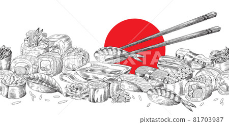 Vector banner for restaurant menu with traditional japanese food sushi and rolls Vector banner for restaurant menu with traditional japanese food sushi and rolls 81703987