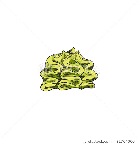 Hand drawn green wasabi sauce, engraving style vector illustration isolated. 81704006