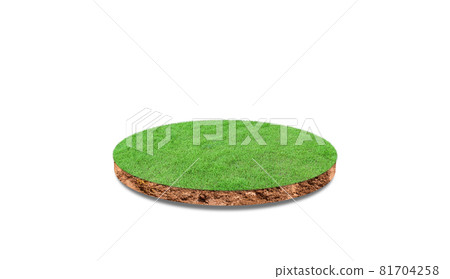 Cross section of round soil ground with grass isolated on white background. 3d illustration, 3D rendering Cross section of round soil ground with grass isolated on white background. 3d illustration, 3D rendering 81704258