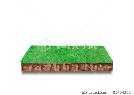 3D render. Soil cubical cross section with green grass isolated on white background 3D render. Soil cubical cross section with green grass isolated on white background 81704262