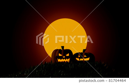 Halloween pumpkins at moonlight spooky night. trick or treat party. 3D rendering 81704464
