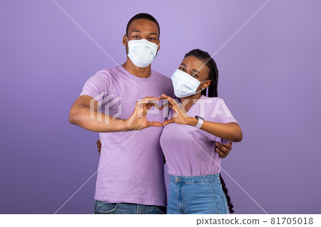 African American couple in mask making heart gesture African American couple in mask making heart gesture 81705018