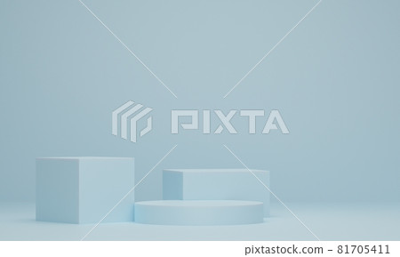 Minimal scene with podium on blue pastel background. Geometric shape 81705411